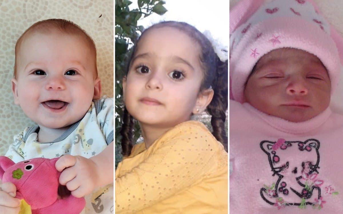Kfir Bibas (left) abducted by Hamas on Oct 7; Reem (centre) killed during an Israeli air strike and Rajwa (right) who died from flu in a Gaza hospital