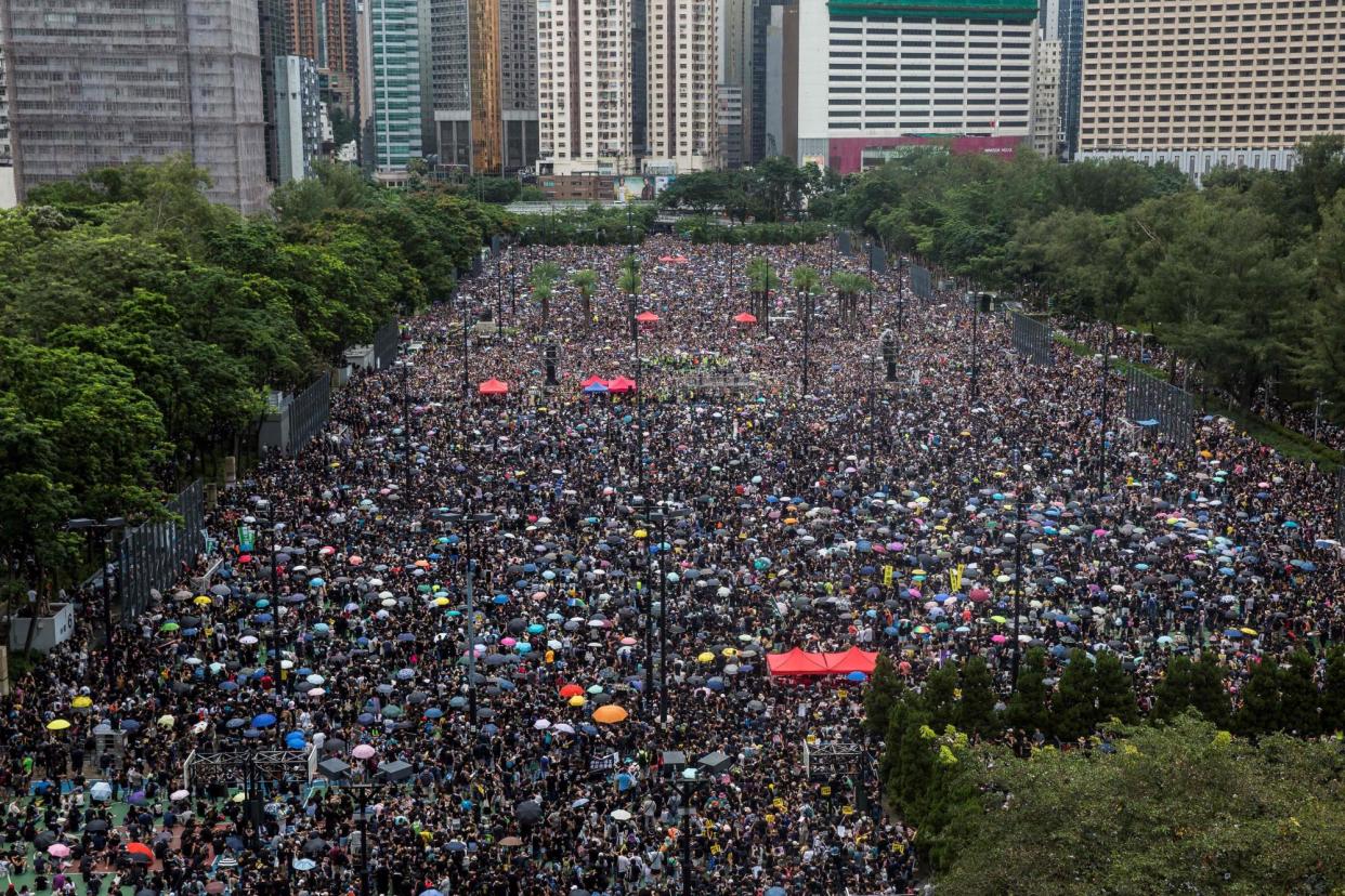 <span>Protesters in 2019 pack into Hong Kong’s Victoria Park over a planned extradition law, which morphed into a wider call for democratic rights.</span><span>Photograph: Isaac Lawrence/AFP/Getty Images</span>