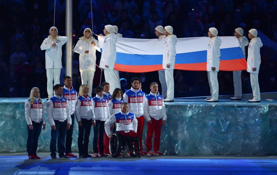 Russian athletes at the 2014 Paralympic closing ceremony (Getty). 