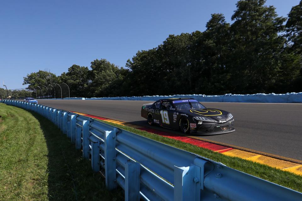 NASCAR Xfinity Series driver Ty Gibbs (19) races during the Shriners Children’s 200 at Watkins Glen International on Aug. 19, 2023.