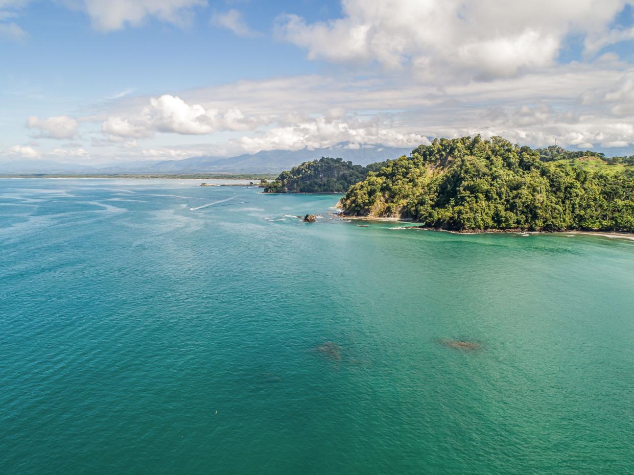 Aerial View of Tropical Biesanz beach and Coastline near the Manuel Antonio national park, Costa Rica