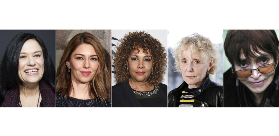 This combination of photos shows filmmakers, from left, Barbara Kopple, Sofia Coppola, Julie Dash, Claire Denis and Věra Chytilová, whose works will be featured in Turner Classic Movies' four-month Women Make Film series, airing every Tuesday night through December. (AP Photo)