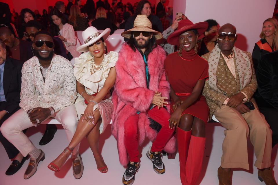 Dapper Dan sits front row at Gucci's Milan show in 2020 with Gucci Mane, Keyshia Ka'oir, Jared Leto and Jodie Turner-Smith.