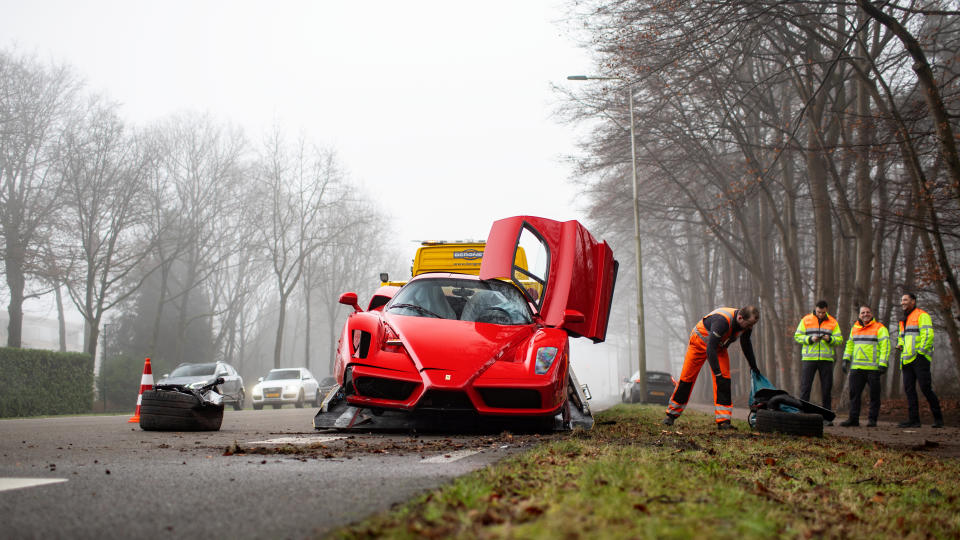 Local reports suggest a dealership mechanic was behind the wheel, but escaped unhurt. (SWNS)