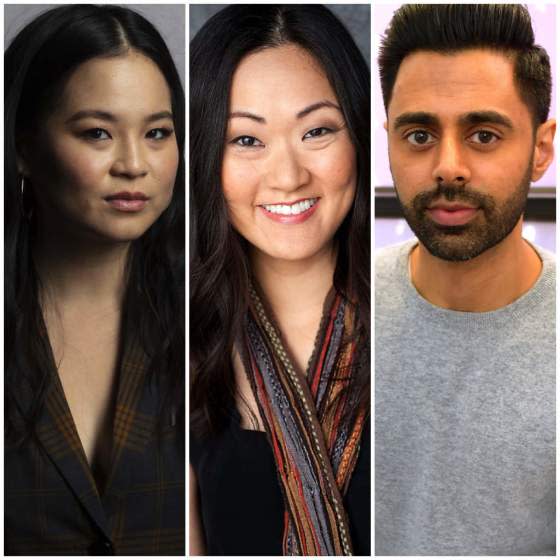 A photo triptych of Kelly Marie Tran, Jully Lee and Hasan Minhaj.