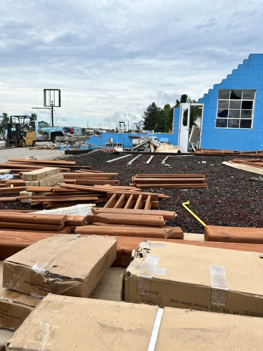 The damage to Backyard Fun Zone after the Aug. 24, 2023 storm. (Courtesy Tracie Lampe)