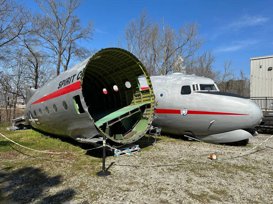 Spirit of Freedom, a Douglas C-54 that supported the Berlin Airlift in the late 1940s, sits in pieces behind the Aviator Brewing Company’s brewery in Fuquay-Varina. The plane will be reassembled and installed at the company’s new brewery and restaurant complex under construction downtown.