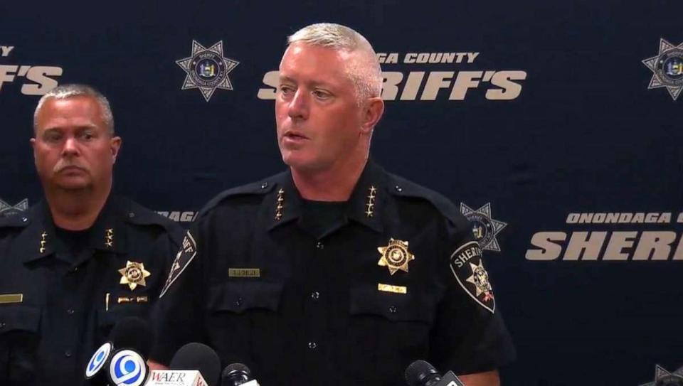 PHOTO: Onondaga County Sheriff Tobias Kelley speaks during a press conference about the officer-involved-shooting in DeWitt, N.Y., on Sept. 6, 2023. (WSYR)