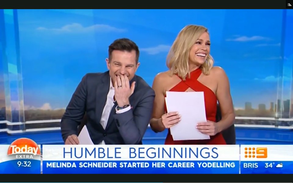 Sonia and David were in hysterics during the whole segment. Source: Nine