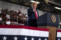 President Donald Trump speaks during a campaign rally at the Wildwoods Convention Center Oceanfront, Tuesday, Jan. 28, 2020, in Wildwood, N.J. (AP Photo/ Evan Vucci)