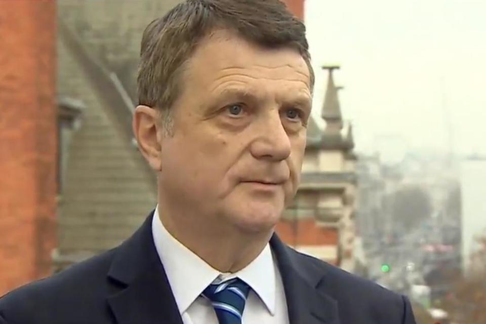 A video still of Gerard Batten's BBC interview in which he defended Tommy Robinson's appointment as an advisor (BBC)