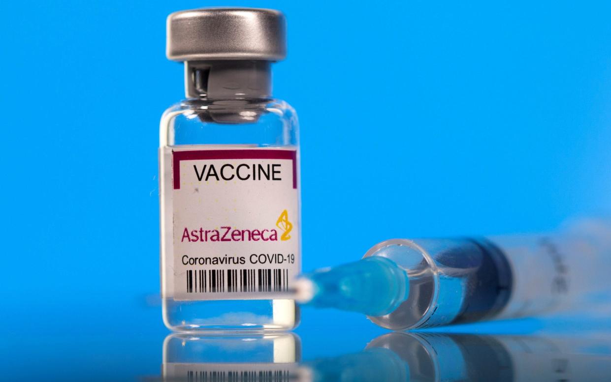 A vial labelled with the AstraZeneca coronavirus vaccine