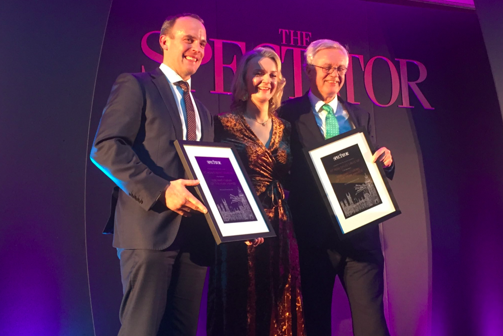 <em>Former Brexit Secretaries Dominic Raab and David Davis both won Resignation of the Year at the Spectator Awards (Twitter/Tom Newton Dunn)</em>