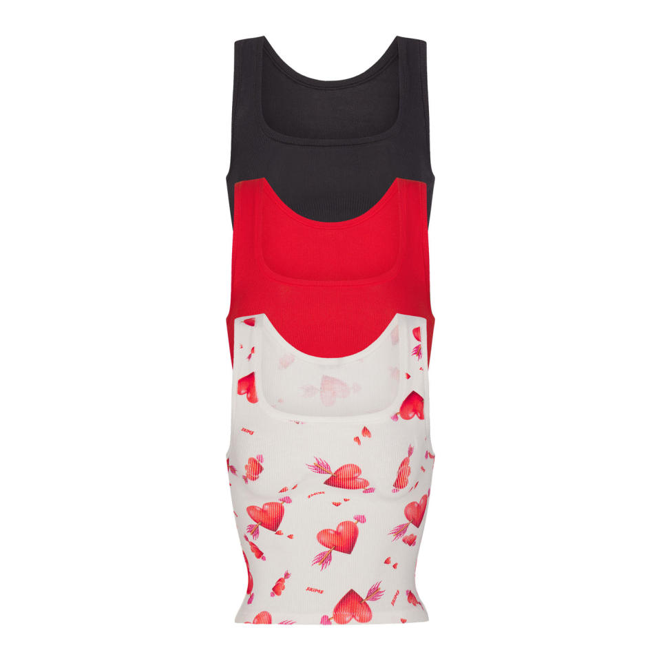 COTTON RIB TANK 3-PACK | HEART AND ARROW MULTI LAYS FLAT ON A WHITE BACKGROUND
