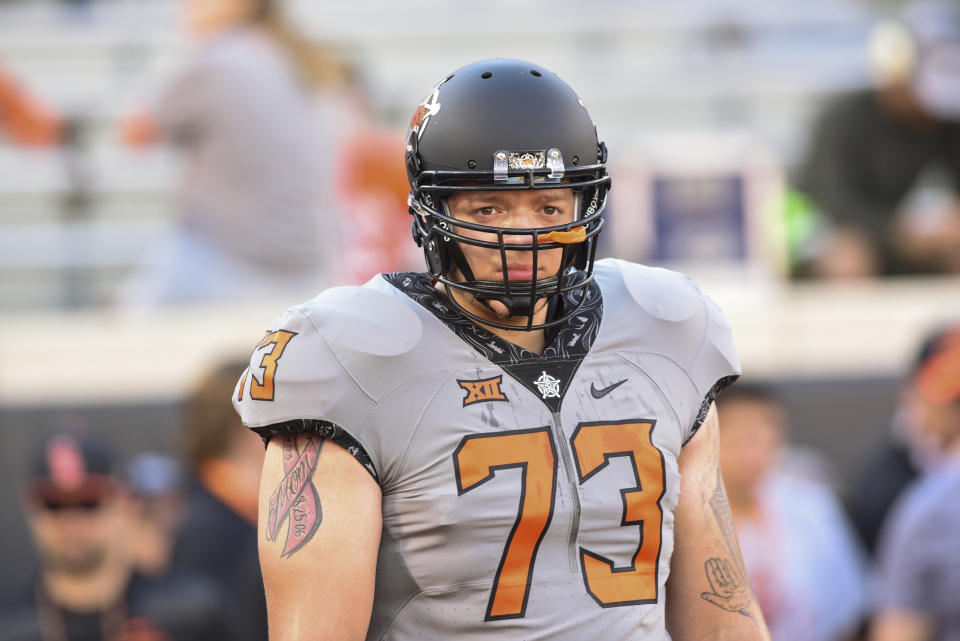 Oklahoma State's Teven Jenkins could be a first-round pick. (AP Photo/Brody Schmidt)