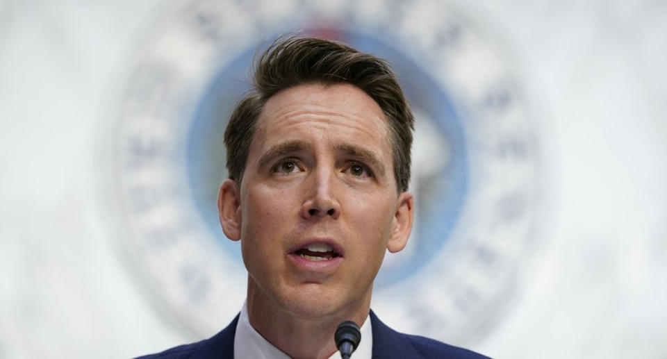 Josh Hawley speaks during a confirmation hearing for Supreme Court nominee Amy Coney Barrett before the Senate Judiciary Committee on Capitol Hill in Washington. 