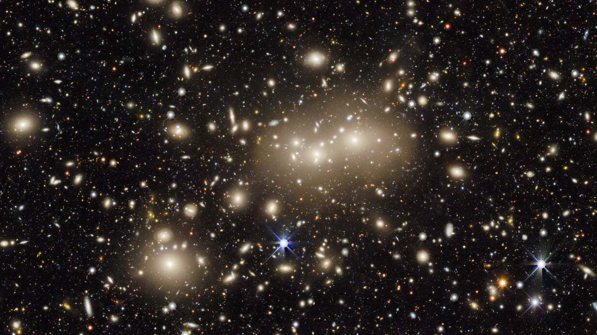  An image of the relatively nearby galaxy cluster dubbed Abell 3158 is a tiny part of the DESI Legacy Imaging Survey. 