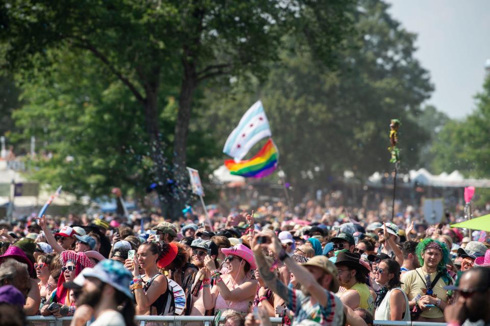 Fans watch on as Chappell Roan performs at Bonnaroo in Manchester, Tenn., on Sunday, June 16, 2024.