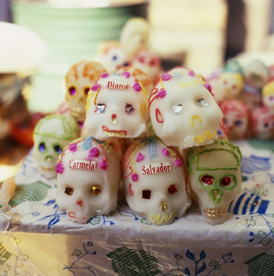 <p>The calavera (or skull) is a central image of Día de Muertos, and one key element of every celebration is the sugar skull. These decorative candies are placed on the ofrenda as an offering to the dead, and they are given out as treats.</p>