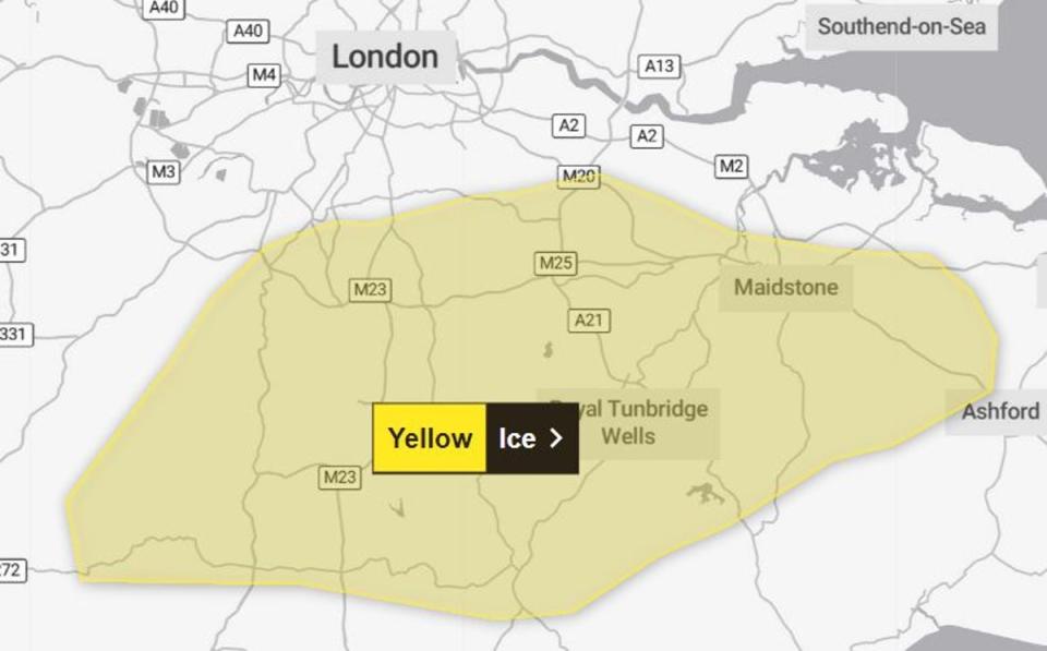 An ice warning is in place for south east England on Monday morning (Met Office)