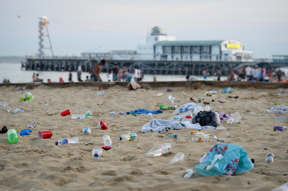 Litter pickers said they counted around eight tonnes of rubbish left on the beach on the 1.6 mile stretch between Bournemouth's two piers. (Getty)