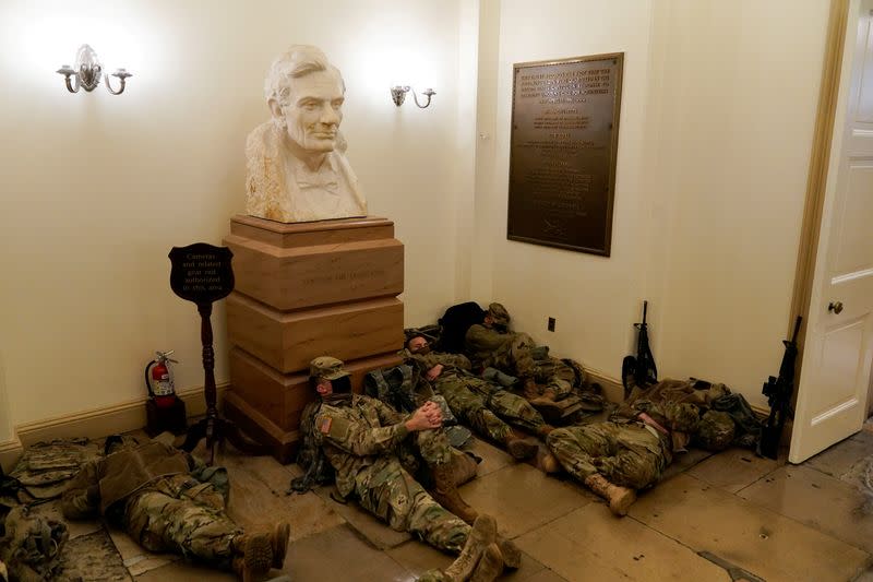 National Guard members gather at the U.S. Capitol in Washington