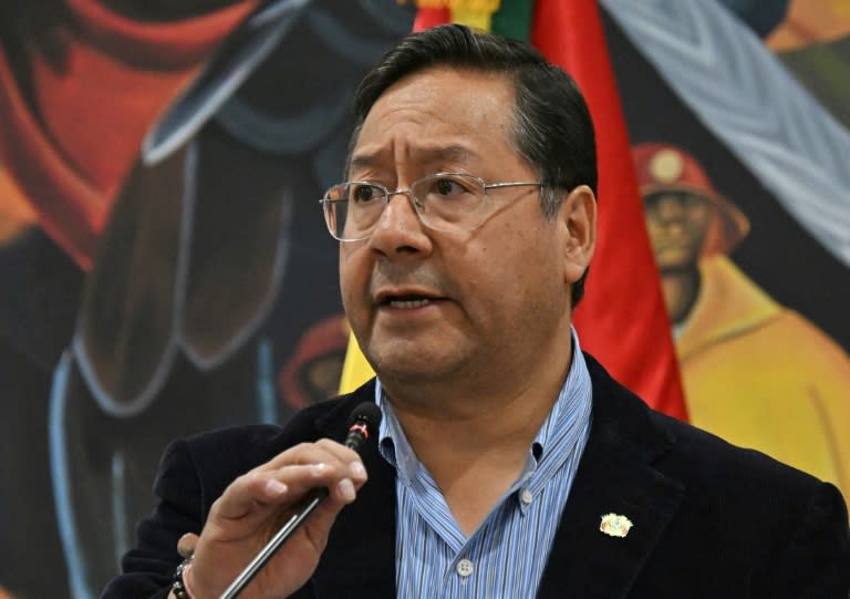 Bolivian President Luis Arce talks to the media during a press conference in La Paz (AIZAR RALDES)