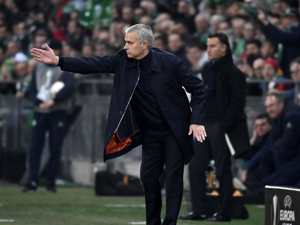 Jose Mourinho issues instructions from the sideline during United's 1-0 victory over Saint-Etienne (Getty)