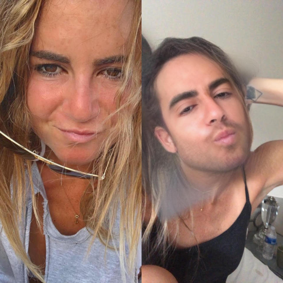 Katie Campisano, founder of the Los Angeles-based Kamp Media Relations, has also used Snapchat's gender-swapping feature, albeit to comical effect. Source: Katie Campisano