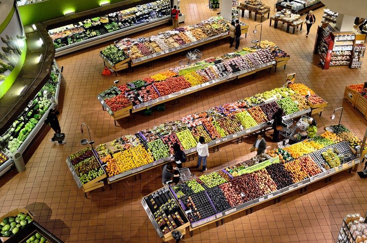 Fruit and vegetables in a supermarket