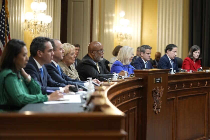 WASHINGTON, DC - JUNE 09: The House Select Committee to Investigate the January 6th hearing in the Cannon House Office Building on Thursday, June 9, 2022 in Washington, DC. The bipartisan Select Committee to Investigate the January 6th Attack On the United States Capitol has spent nearly a year conducting more than 1,000 interviews, reviewed more than 140,000 documents day of the attack. (Kent Nishimura / Los Angeles Times)