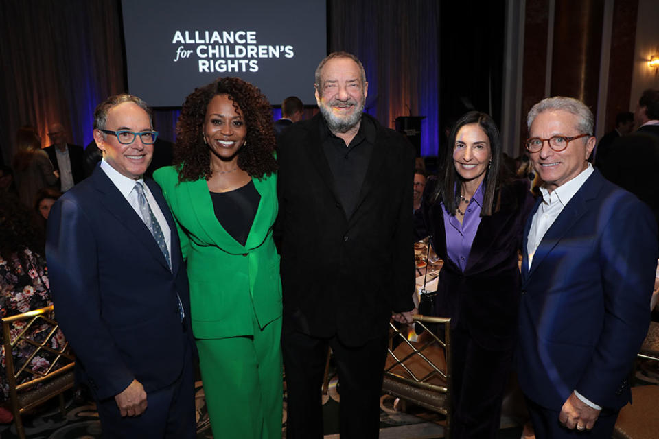 Cliff Gilbert-Lurie, Pearlena Igbokwe, Dick Wolf, Honoree Leslie Gilbert-Lurie and Rick Rosen attend the Alliance for Children's Rights 32nd Annual Champions for Children dinner Honoring Pearlena Igbokwe at the Beverly Wilshire Hotel in Beverly Hills, CA on Tuesday, March 5, 2024