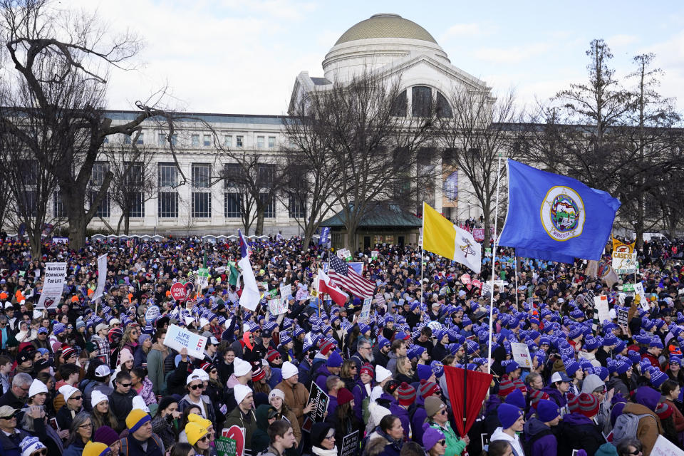 People participate in the March for Life rally Friday, Jan. 20, 2023, in Washington. (AP Photo/Patrick Semansky)