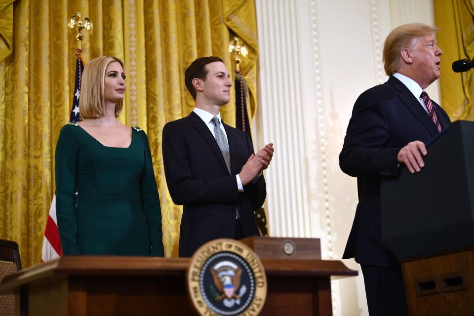President Donald Trump, with Ivanka Trump and Jared Kushner in 2019.