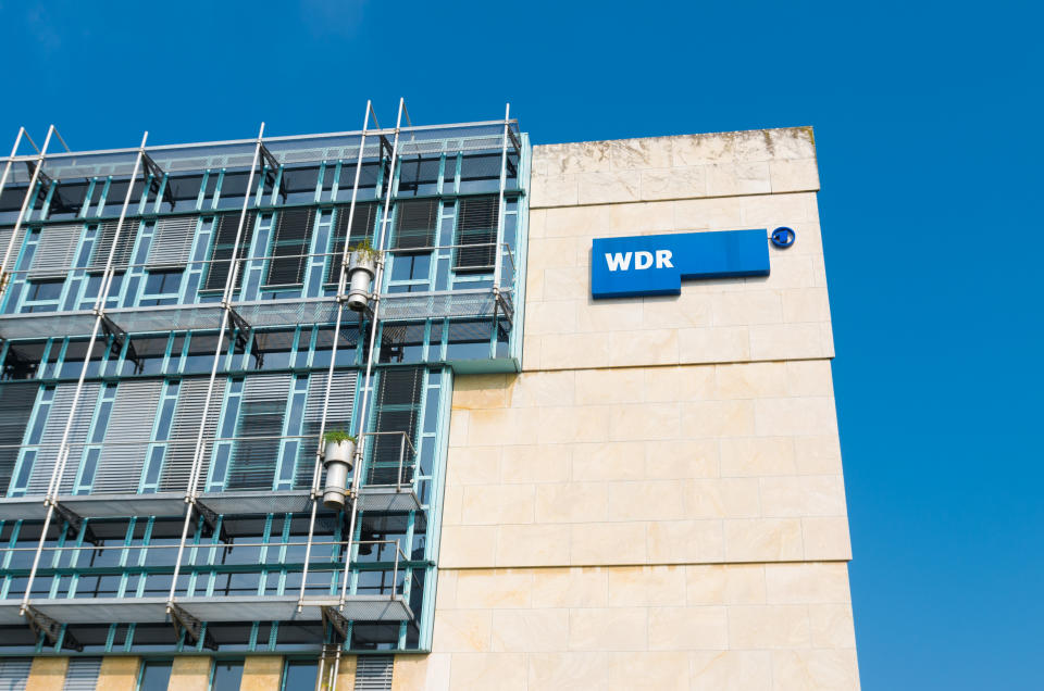 Dusseldorf, Germany - September 6, 2014: exterior of the West German Broadcasting building. WDR is politically neutral and makes programs in every area except religious.