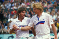 <p>Becker duellierte sich jahrelang mit den besten Tennisspielern der Welt, wie hier mit Jimmy Connors. </p>