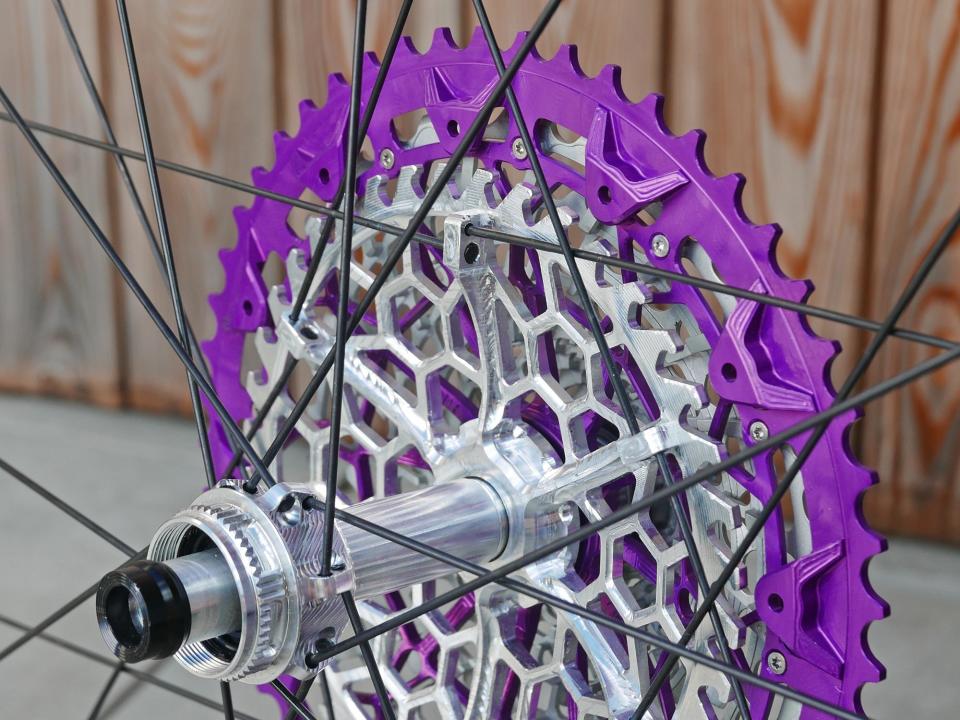 Soul-Kozak LoopsDrive patent-pending alternate bicycle wheel freehub drive clutch concept, working prototype straight-pull high-flange hub detail