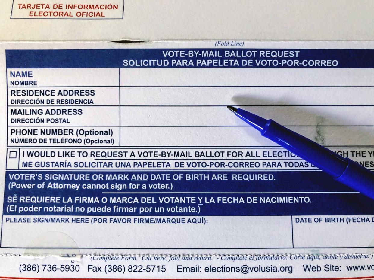 A Volusia County vote-by-maiil request form.