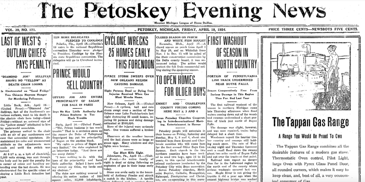 The April 18, 1924 edition of the Petoskey Evening News.