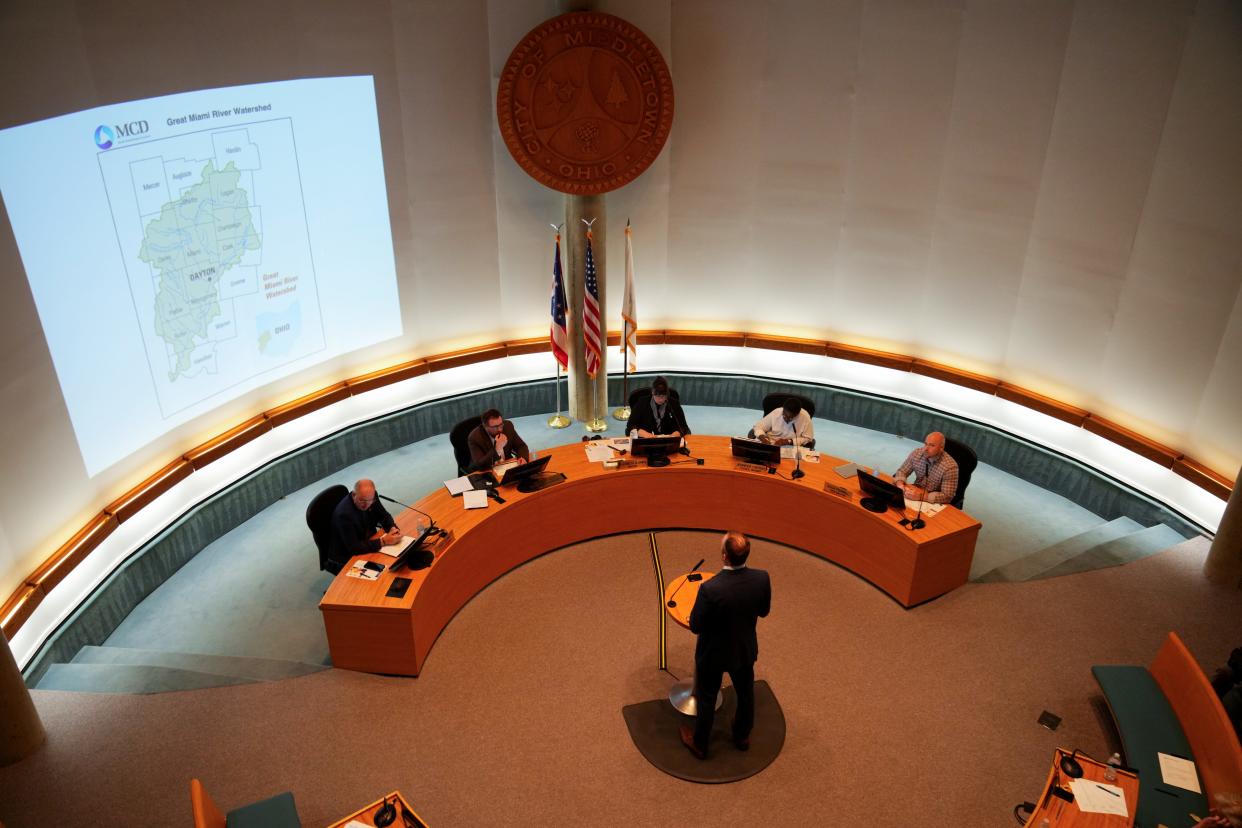 Miami Conservancy District Chief Engineer Don O’Connor answers questions from the Middletown City Council on Monday