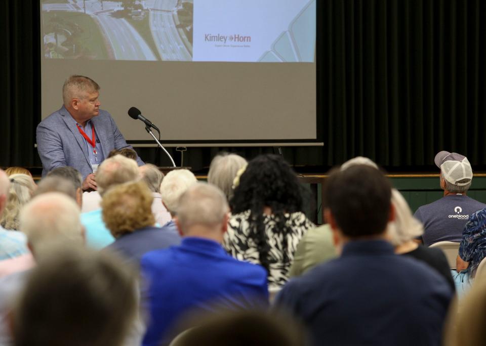 Brian Good, a consultant with Kimley-Horn, leads a presentation of the SR60 Twin Pairs lane reduction study and a question and answer session, Thursday, Oct. 5, 2023, at the Vero Beach Community Center. Over 100 impassioned residents packed into the center to learn of the proposal and voice their concerns, support and opposition to the project.