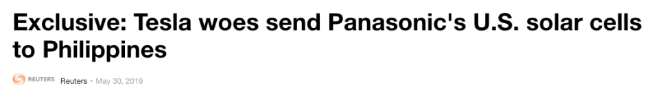 News article related to Tesla's supply chain relationship with Panasonic.