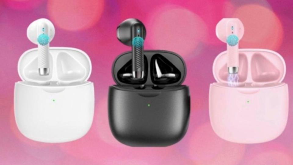 white earbuds, black earbuds, and pink earbuds