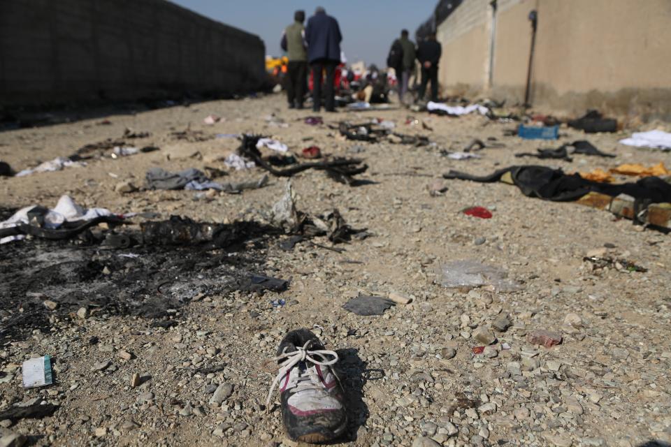 Passengers' belongings are seen as search and rescue works are conducted at site after a Boeing 737 plane belonging to a Ukrainian airline crashed near Imam Khomeini Airport in Iran just after takeoff in Tehran, Iran on January 08, 2020. (Photo: Fatemeh Bahrami/Anadolu Agency via Getty Images)