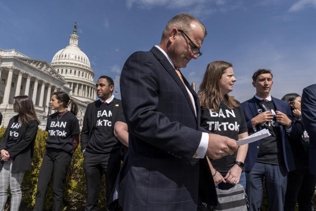 Rep. Troy Nehls, R-Texas, arrives for an event to call for the banning of TikTok, the hugely popular video-sharing app, at the Capitol in Washington, Thursday, March 23, 2023. (AP Photo/J. Scott Applewhite)