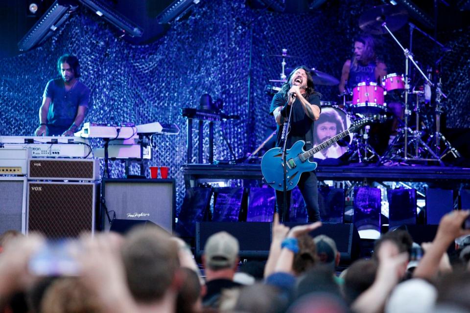 Dave Grohl, guitarist and lead singer of the Foo Fighters, performs on July 28, 2021, at Andrew J. Brady Music Center. The concert was the first at the Brady Music Center.