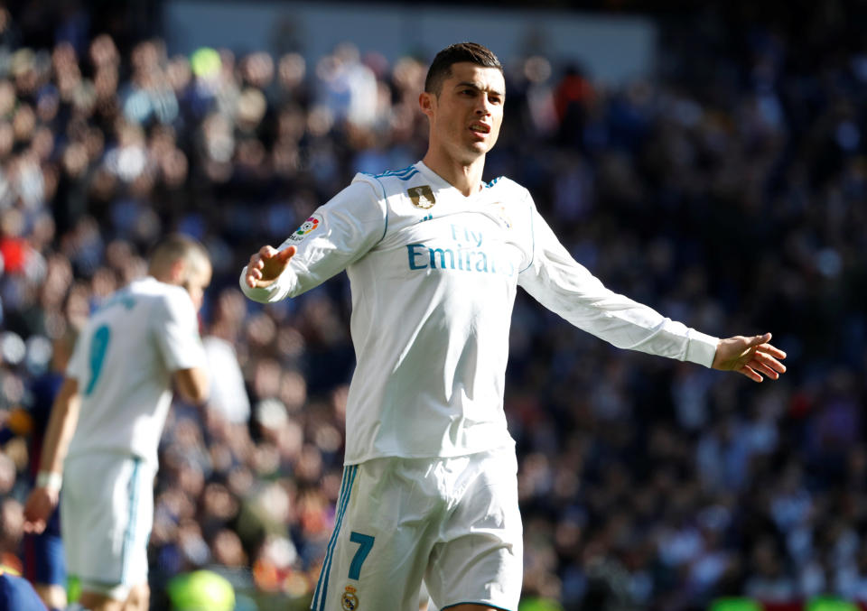 <p>Soccer Football – La Liga Santander – Real Madrid vs FC Barcelona – Santiago Bernabeu, Madrid, Spain – December 23, 2017 Real Madrid’s Cristiano Ronaldo reacts after a missed chance to score REUTERS/Paul Hanna </p>