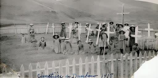 Students in the Dunbow cemetery.