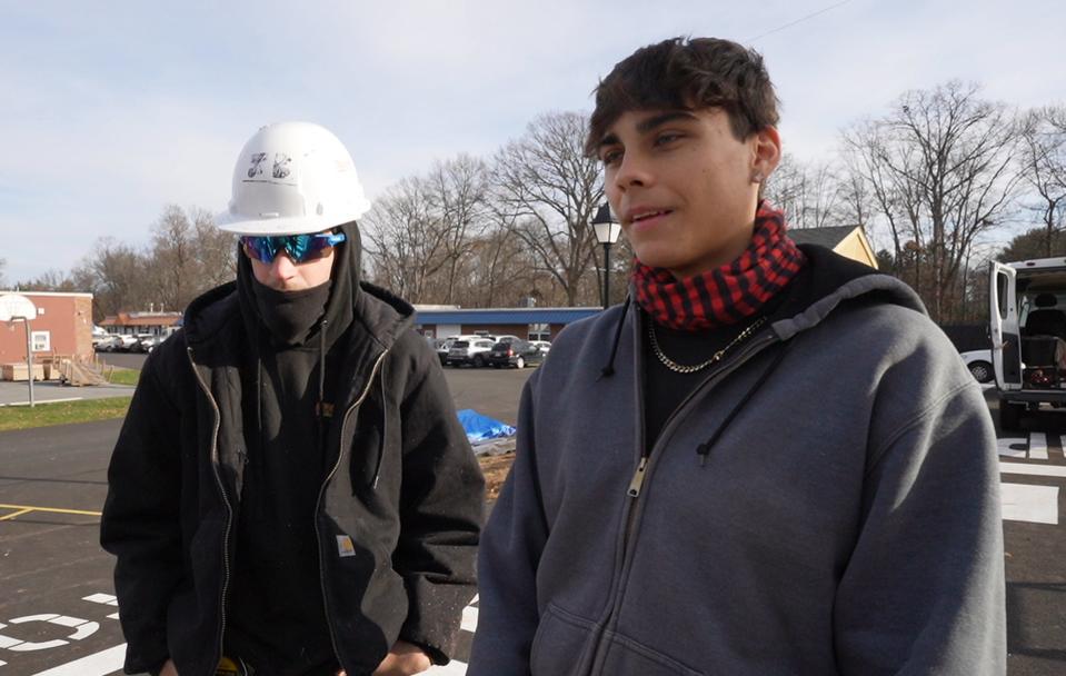 Logan Spence, left, from Suffern High School and Dylan McKinnon of Westwood High School photographed during the building of a Safety City at Rockland BOCES in West Nyack on Wednesday, November 29, 2023.