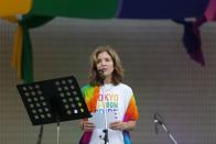 <p>Caroline Kennedy delivers a speech at the rainbow pride parade on May 8, 2016 in Tokyo, Japan. She resigned from her role as United States Ambassador to Japan in January 2017. </p>